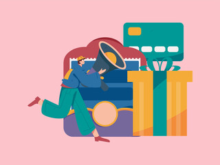 Holiday shopping people doing e-commerce online shopping flat vector concept operation hand drawn illustration
