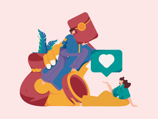 Holiday shopping people doing e-commerce online shopping flat vector concept operation hand drawn illustration
