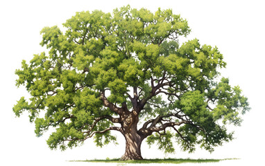 Majestic Oak: A Singular Portrait of Detailed Branches Isolated on Transparent Background PNG.