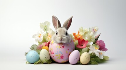 Obraz premium The easter bunny with painted easter egg, Happy easter season.
