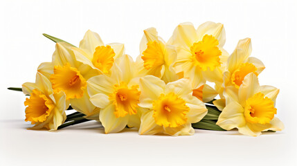 Luminous daffodils or Narcissus isolated on white background