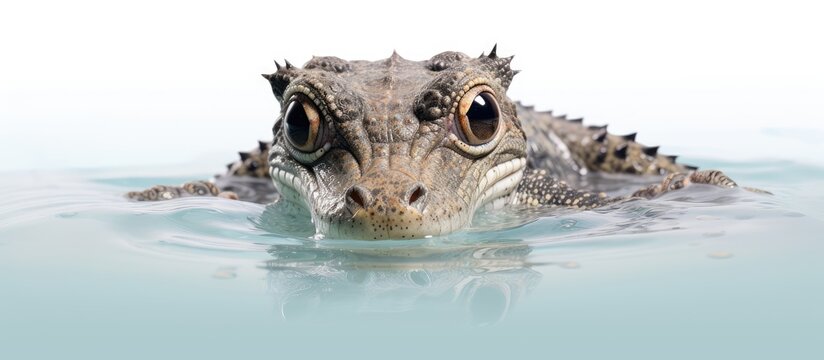 A classic crocodile pose: baby's eyes above, body below water.