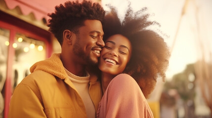 Smiling black african american young couple hugging her boyfriend for Valentine's Day, generative ai - obrazy, fototapety, plakaty