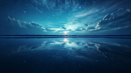 Foto op Plexiglas Reflectie The lagoon that glows in the moonlight reflecting the moonlight.