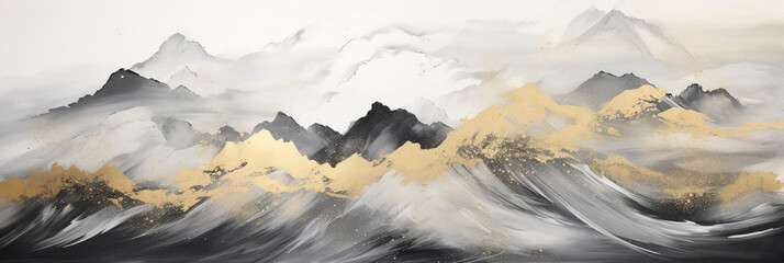 ゴールドとグレーの山々を描いたアブストラクト背景イラスト