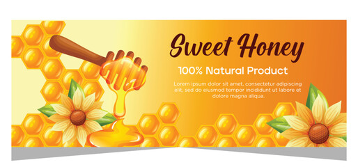 Naklejka premium Horizontal honey advertising banner design. Honey vector illustration