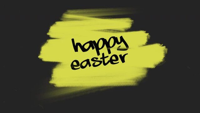 A vibrant yellow brush stroke forms the backdrop for the words Happy Easter set against a sleek black background, crafting a cheerful and festive image