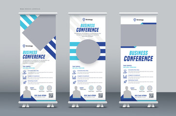 Corporate business conference or seminar roll up banner, marketing agency roll up banner, pull up banner, or x banner print template