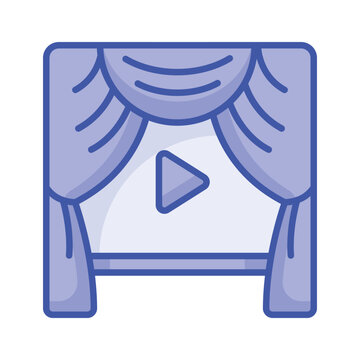 blue theater curtains with play button clip art preview