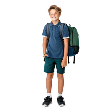 12 years old little boy kid wearing student backpack smiling happy and positive portrait 