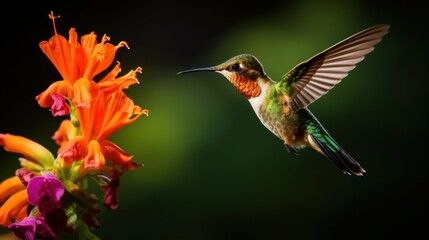 A Rufous Crested Coquette Hummingbird is seen in flight