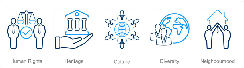 A set of 5 Community icons as human rights, heritage, culture