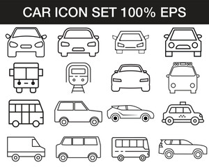 Obraz premium Car icons set. Car icon set in linear style. Transport symbol. Vector illustration.