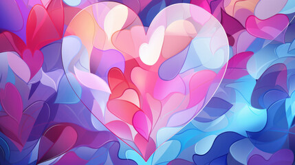 Stained glass window background with colorful Leaf and Heart abstract. Valentine day concept.	
