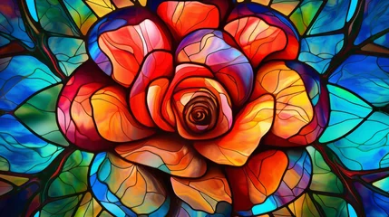 Cercles muraux Coloré Stained glass window background with colorful Rose Flower abstract.