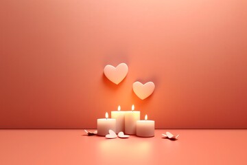 a group of candles and hearts - obrazy, fototapety, plakaty