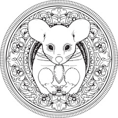 hand drawn coloring page animal mandala illustration 