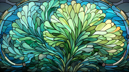 Fototapeta na wymiar Stained glass window background with colorful Leaf and Flower abstract.