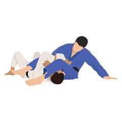 Obraz na płótnie Canvas Two Brazilian Jiu Jitsu Athletes fighting choke. Flat vector illustration isolated on white background