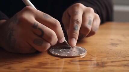 Man rubs out Sterling pound symbol with pencil rubber - obrazy, fototapety, plakaty