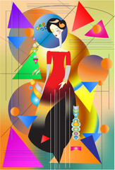  composition with a woman who is on the background of geometric patterns
