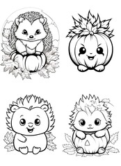 Obraz premium Pumpkin face cartoon design coloring book design for kids and adults. Generative ai