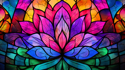 Stained glass window background with colorful Flower abstract.