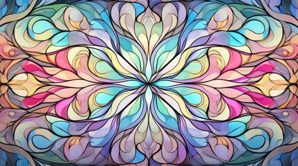 Fototapeta na wymiar Stained glass window background with colorful Leaf abstract. 