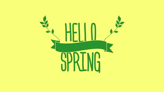 Celebrate the arrival of spring with this vibrant image. A cheerful green banner proclaiming Hello Spring text stands out against a sunny yellow backdrop