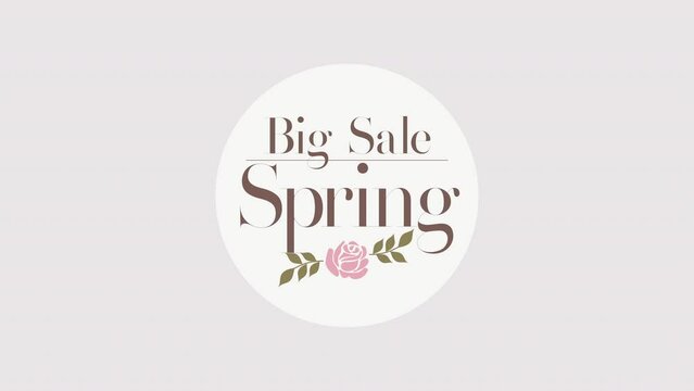 A clothing store's logo depicting a pink and white floral wreath, with cursive text reading Spring Big Sale text, representing a store specializing in spring clothing