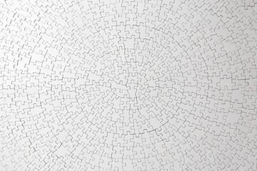 Plain white radial jigsaw puzzle solved, abstract texture backdrop - obrazy, fototapety, plakaty