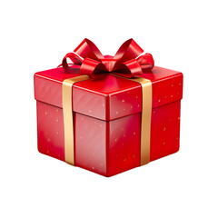 Red with golden ribbon strip gift box isolated on transparent background.