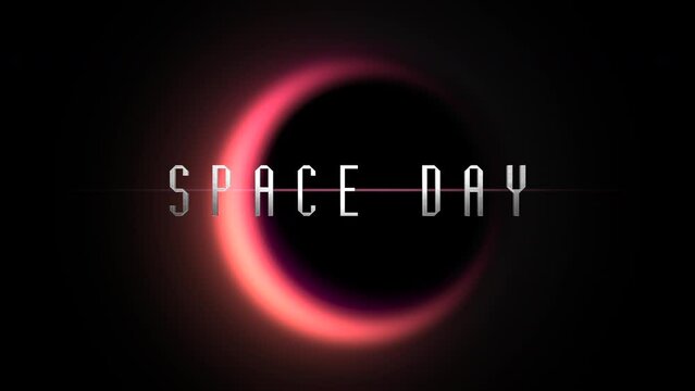 A vibrant, futuristic image showcasing a black and red nebula with the words Space Day in a sleek font at its center, surrounded by a glowing red ring