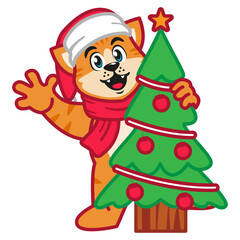 Cute Cat in Christmas Costume with Gift Box