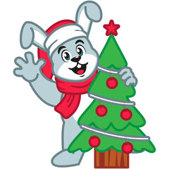 Cute Rabbit or Bunny with Christmas Tree