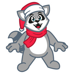 a raccoon wearing a santa hat and scarf