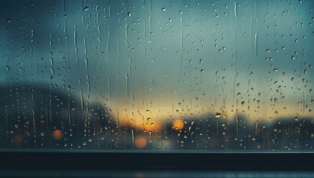 Rain drops on window glass with blurred background. The concept of calm life