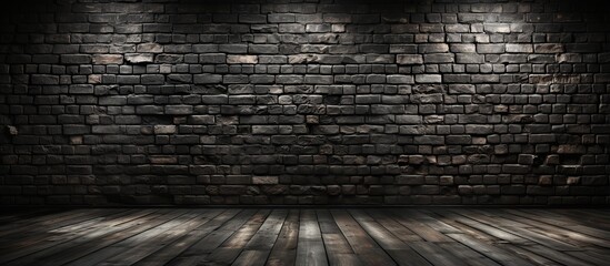 Black brick walls and wooden floors. - obrazy, fototapety, plakaty