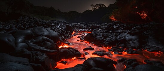 Lava river at night