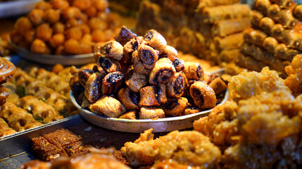 Oriental sweets are sold in oriental bazaars