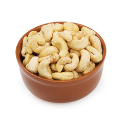 Cashew nut, shelled, plate
on a white background, isolated
