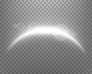 Silver magic arch with glowing particles, sunlight lens flare. Neon realistic energy flare arch. Abstract light effect on a transparent background. Vector illustration.