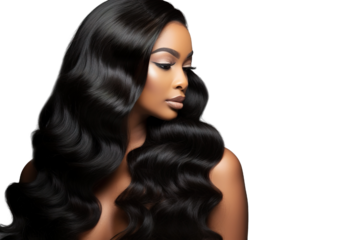 stock image of Young Model with body wave hair bundles isolated PNG