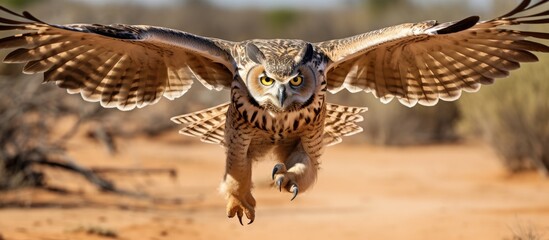 Kgalagadi's eagle Owl was seen. - obrazy, fototapety, plakaty