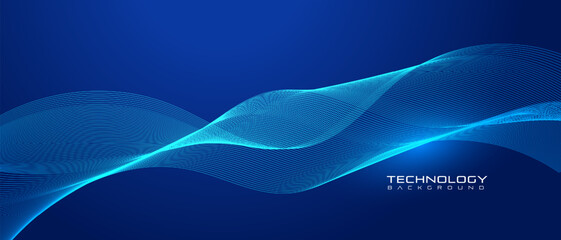 Abstract blue technology background with wave line particle elements