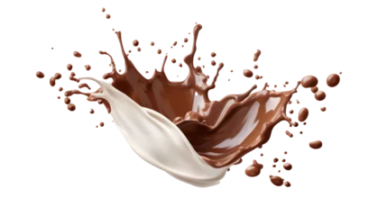 Selbstklebende Fototapeten Milk and chocolate splashing isolated on transparent background, PNG File © ND STOCK