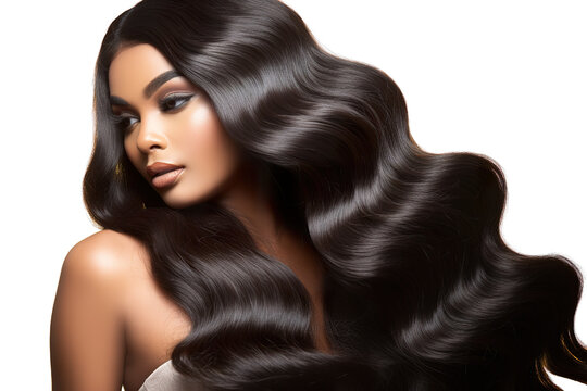 stock image of Young Model with body wave hair bundles isolated PNG