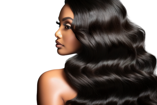 stock image of Young Model with body wave hair bundles isolated PNG