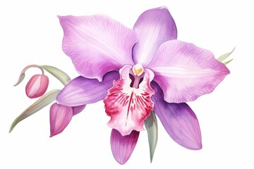 Fototapeta na wymiar Watercolor illustration of a orchid flower on a white background. AI generative