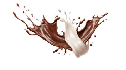 Poster Milk and chocolate splashing isolated on transparent background, PNG File © ND STOCK